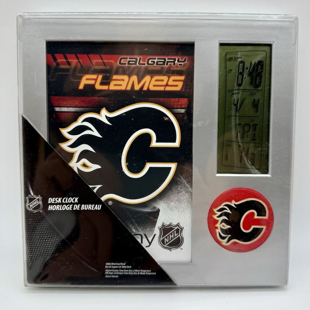 NHL Calgary‎ Flames Digital Desk Clock 6 15/16” H x 6 15/16”W x 5/8”D New Sealed